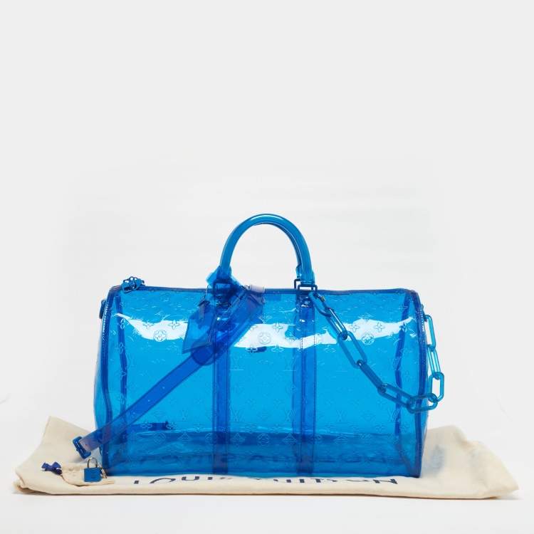 Pre Owned Louis Vuitton Keepall Bandouliere 50 Blue Clear Monogram PVC Bag