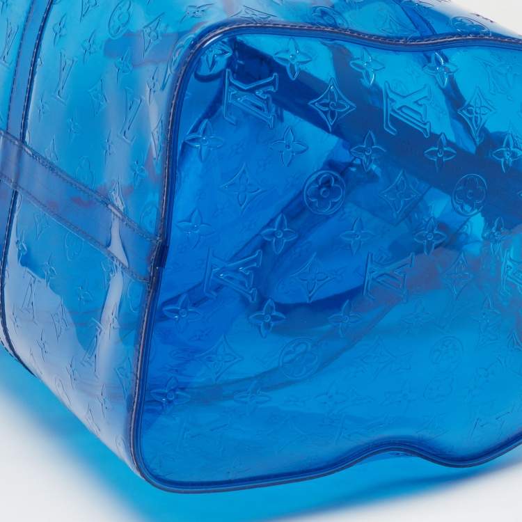 Pre Owned Louis Vuitton Keepall Bandouliere 50 Blue Clear Monogram PVC Bag
