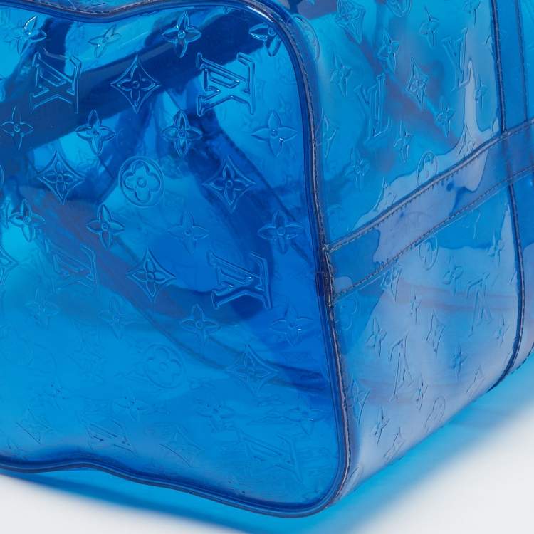 Pre Owned Louis Vuitton Keepall Bandouliere 50 Blue Clear Monogram PVC Bag
