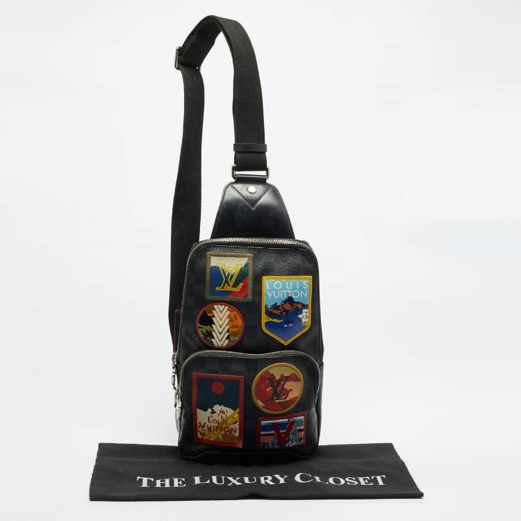 Pre Owned Louis Vuitton Avenue Alps Patches Damier Graphite Canvas and Leather Sling Bag