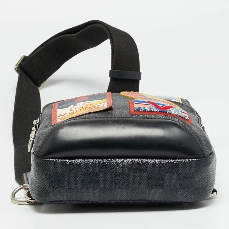 Pre Owned Louis Vuitton Avenue Alps Patches Damier Graphite Canvas and Leather Sling Bag