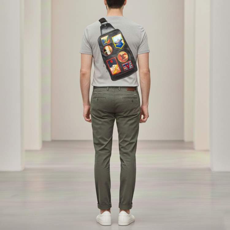 Pre Owned Louis Vuitton Avenue Alps Patches Damier Graphite Canvas and Leather Sling Bag