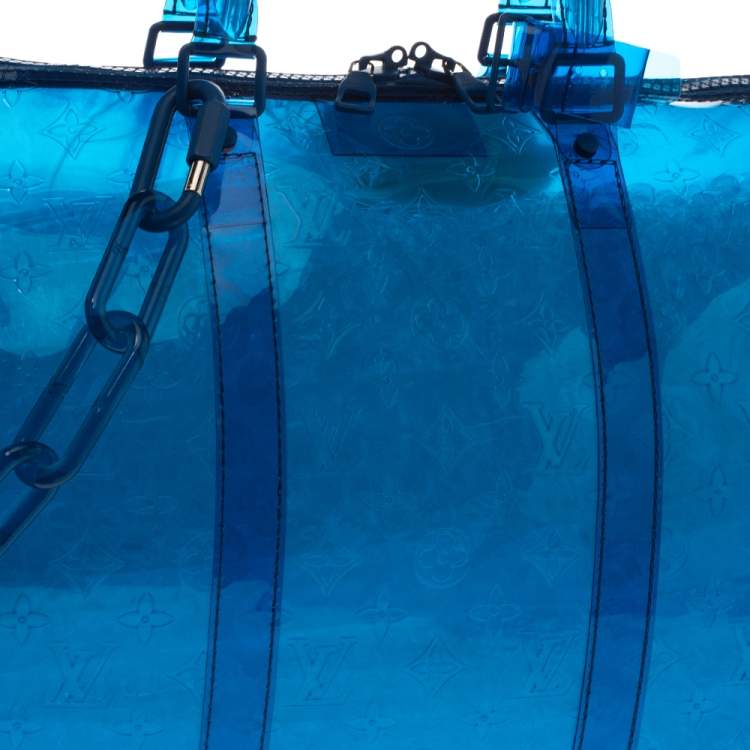 Pre Owned Louis Vuitton Blue Monogram Prism Keepall Bandouliere 50 Bag