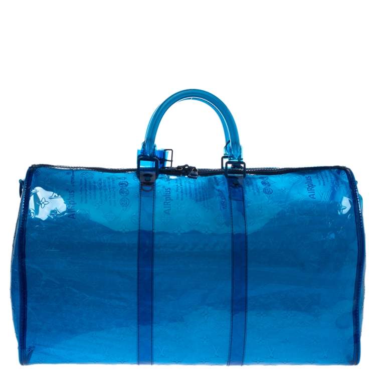 Pre Owned Louis Vuitton Blue Monogram Prism Keepall Bandouliere 50 Bag