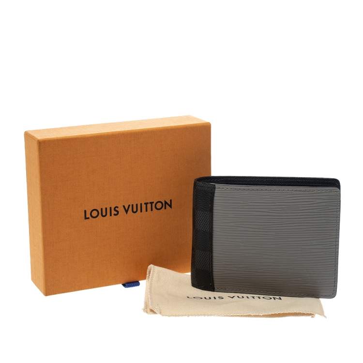 Pre Owned Louis Vuitton Blue/Grey Epi Leather and Damier Graphite Canvas Patchwork Multiple Wallet