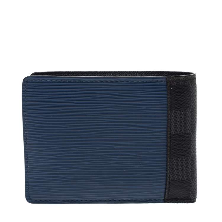 Pre Owned Louis Vuitton Blue/Grey Epi Leather and Damier Graphite Canvas Patchwork Multiple Wallet