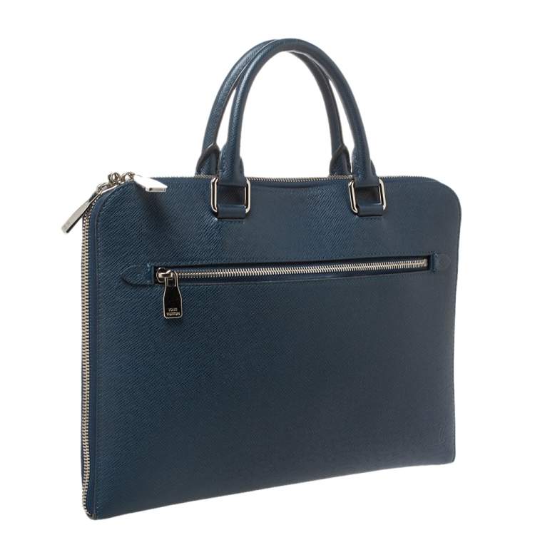 Pre Owned Louis Vuitton Blue Ardoise Taiga Leather Slim Document Briefcase