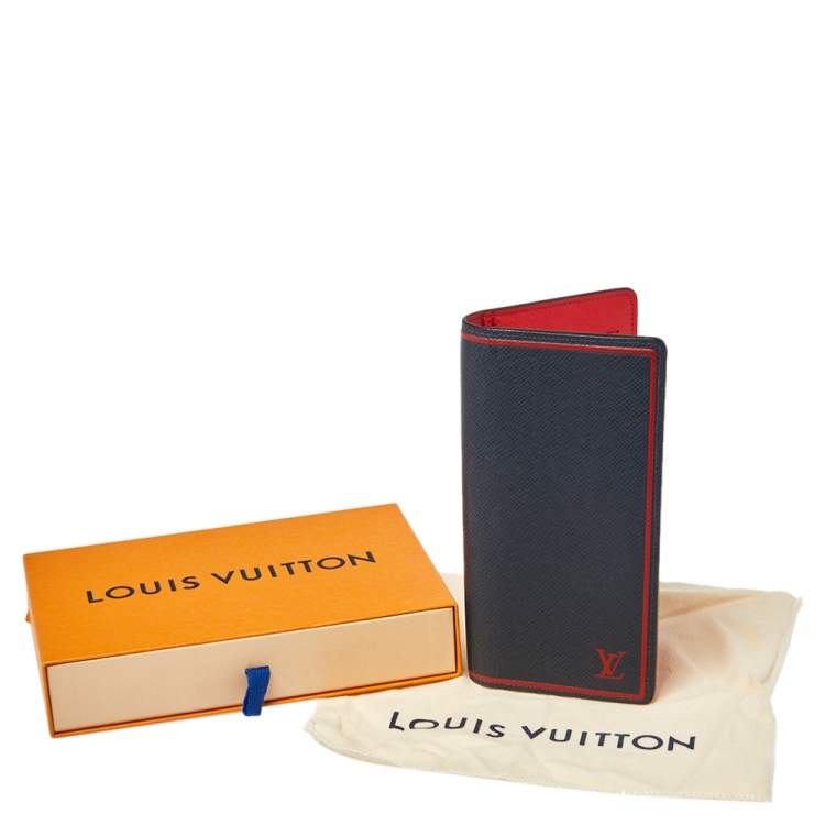 Pre Owned Louis Vuitton Blue/Red Taiga Leather Brazza Wallet 
