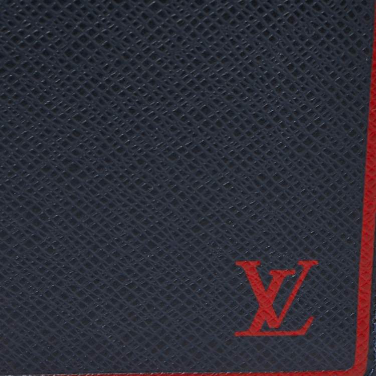 Pre Owned Louis Vuitton Blue/Red Taiga Leather Brazza Wallet 