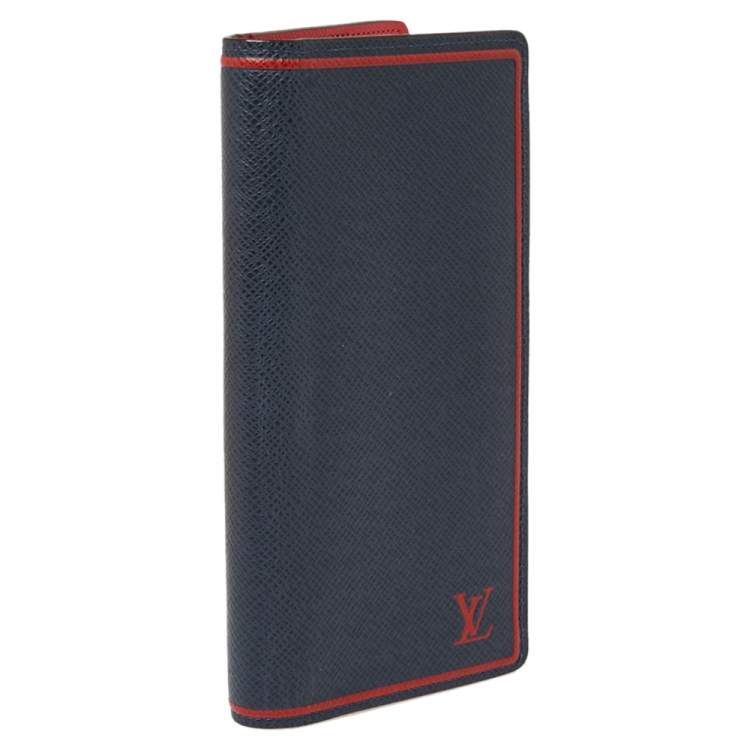 Pre Owned Louis Vuitton Blue/Red Taiga Leather Brazza Wallet 