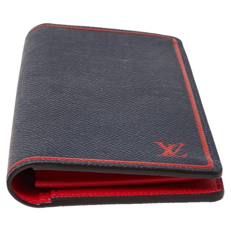Pre Owned Louis Vuitton Blue/Red Taiga Leather Brazza Wallet 