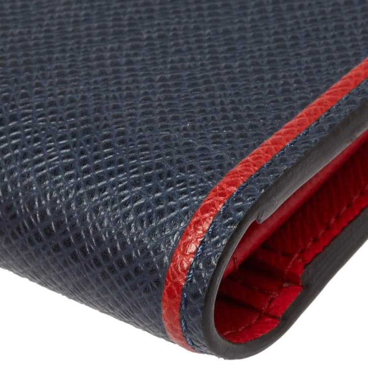 Pre Owned Louis Vuitton Blue/Red Taiga Leather Brazza Wallet 