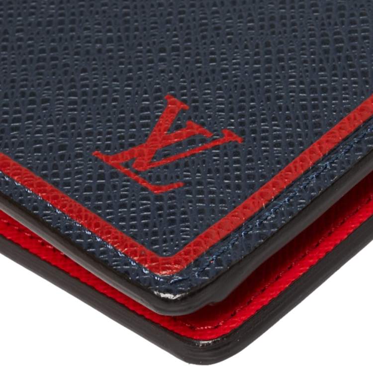 Pre Owned Louis Vuitton Blue/Red Taiga Leather Brazza Wallet 