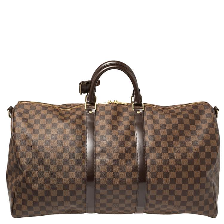 Pre Owned Louis Vuitton Damier Ebene Canvas Keepall Bandouliere 55