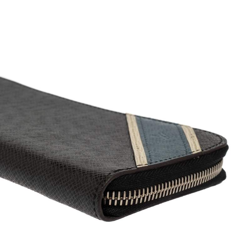 Pre Owned Louis Vuitton Black Taiga Leather Zippy Stripe Vertical Wallet