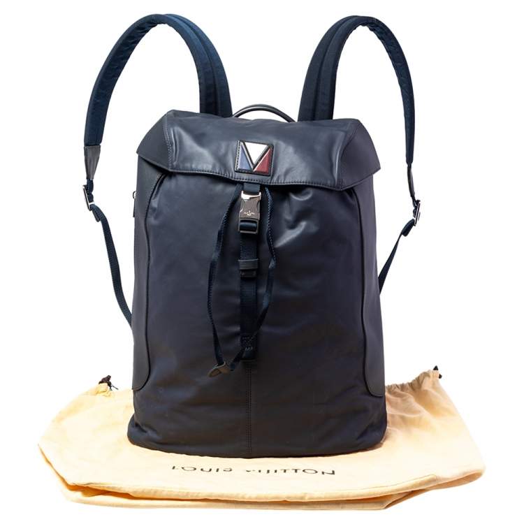 Pre Owned Louis Vuitton Navy Leather and Nylon V Line Pulse Backpack 