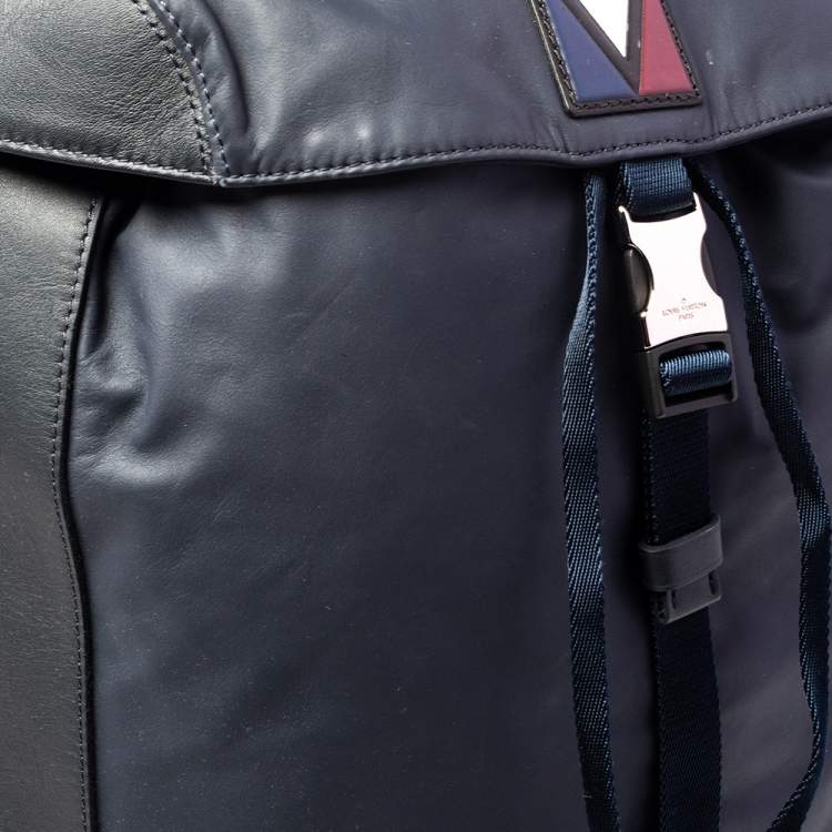 Pre Owned Louis Vuitton Navy Leather and Nylon V Line Pulse Backpack 