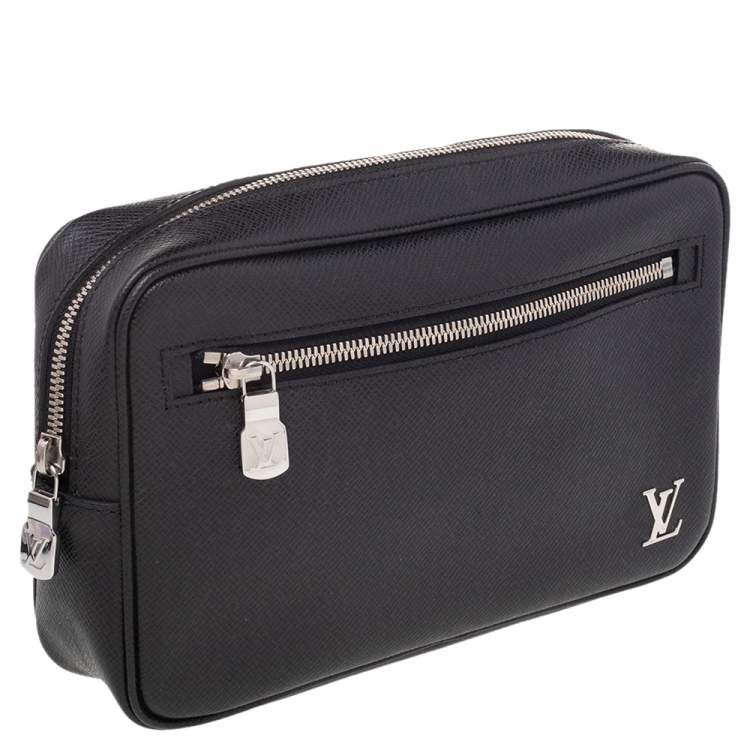 Pre Owned Louis Vuitton Black Taiga Leather Kasai Wristlet Bag