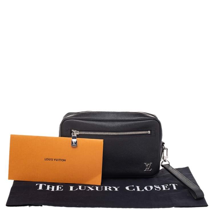 Pre Owned Louis Vuitton Black Taiga Leather Kasai Wristlet Bag