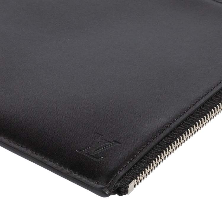 Pre Owned Louis Vuitton Black Leather Documents Portfolio Pochette 