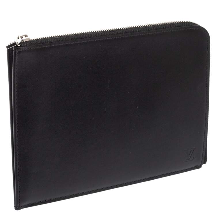 Pre Owned Louis Vuitton Black Leather Documents Portfolio Pochette 