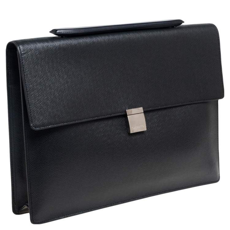 Pre Owned Louis Vuitton Black Taiga Leather Porte Document Angara Briefcase