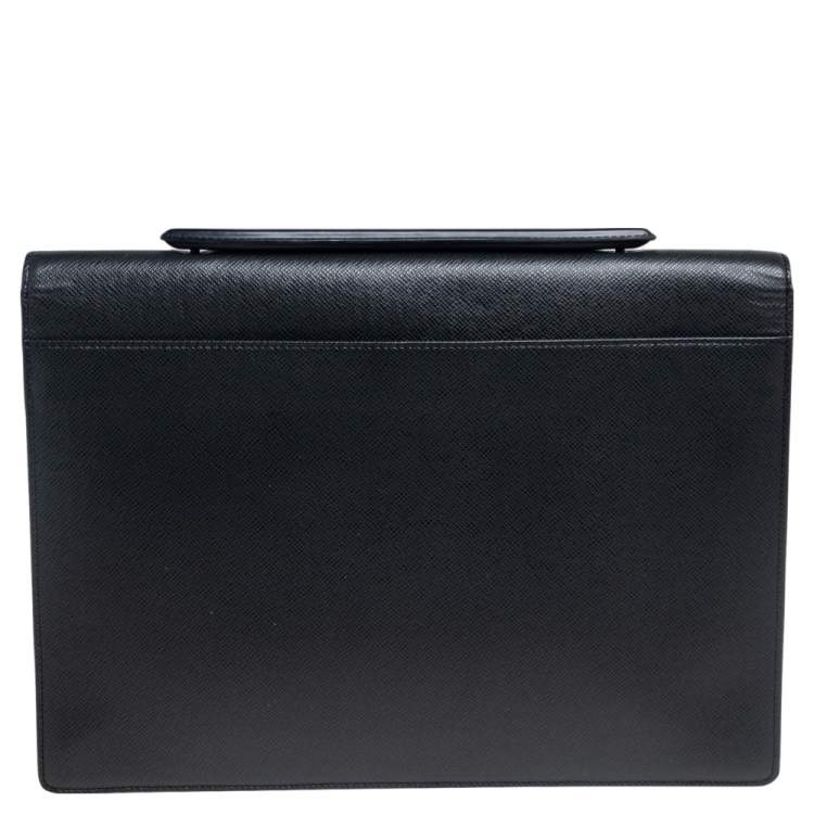 Pre Owned Louis Vuitton Black Taiga Leather Porte Document Angara Briefcase