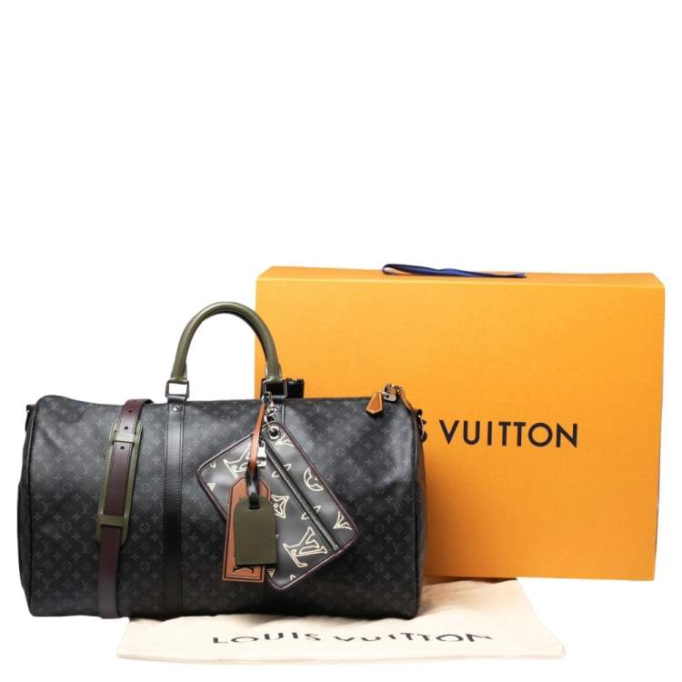 Pre Owned Louis Vuitton Monogram Eclipse Canvas Patchwork Keepall Bandouliere 50 Bag