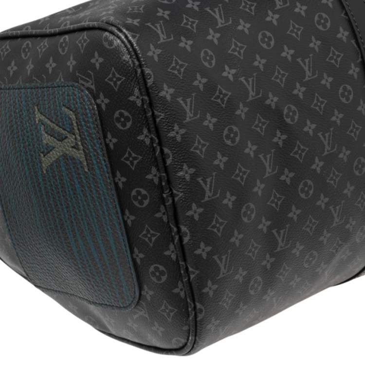 Pre Owned Louis Vuitton Monogram Eclipse Canvas Patchwork Keepall Bandouliere 50 Bag