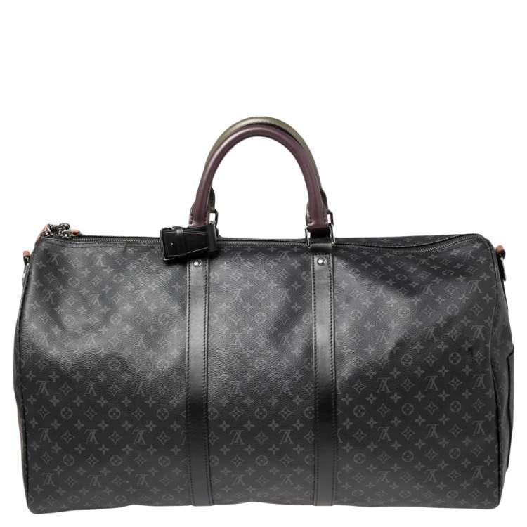 Pre Owned Louis Vuitton Monogram Eclipse Canvas Patchwork Keepall Bandouliere 50 Bag