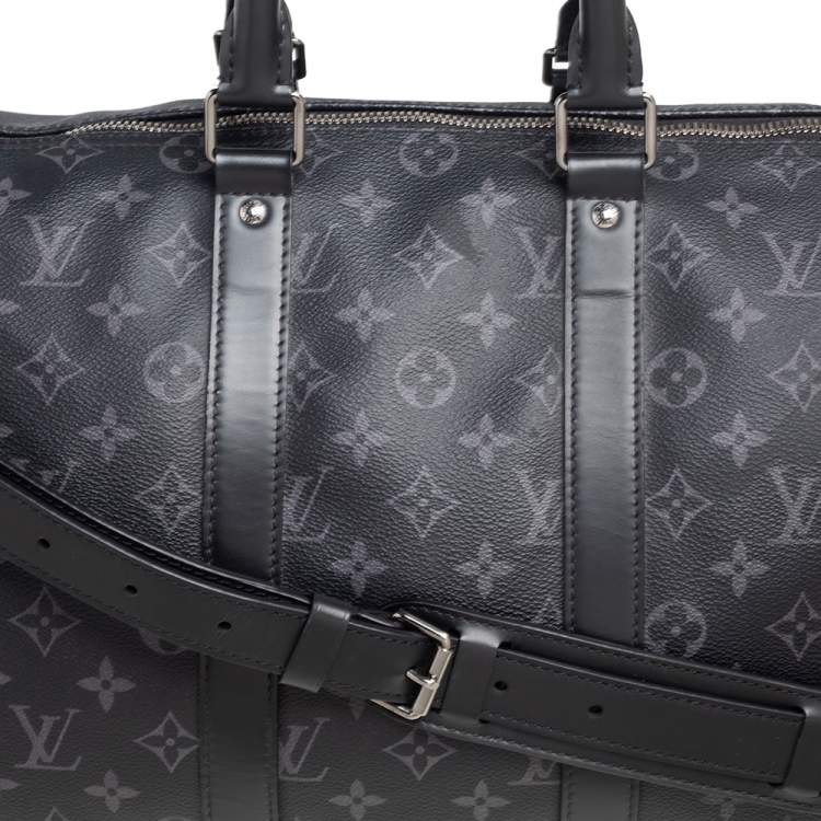 Pre Owned Louis Vuitton Monogram Eclipse Canvas Keepall Bandouliere 45 Bag