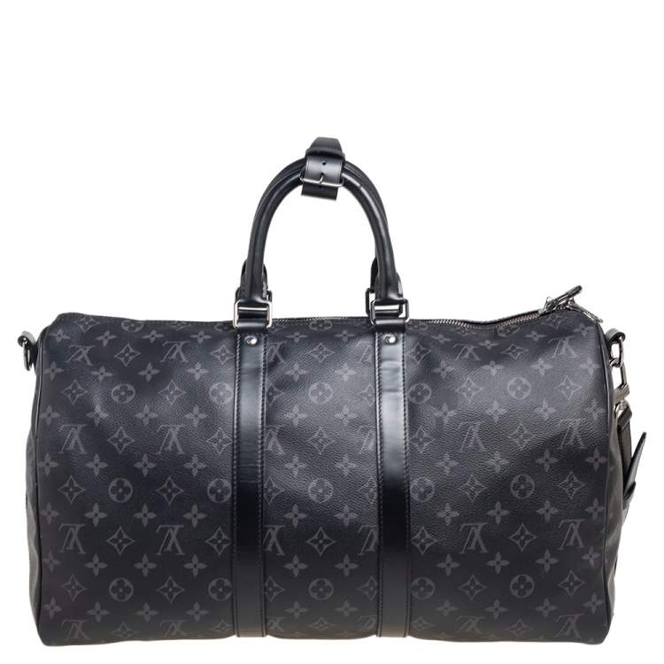 Pre Owned Louis Vuitton Monogram Eclipse Canvas Keepall Bandouliere 45 Bag