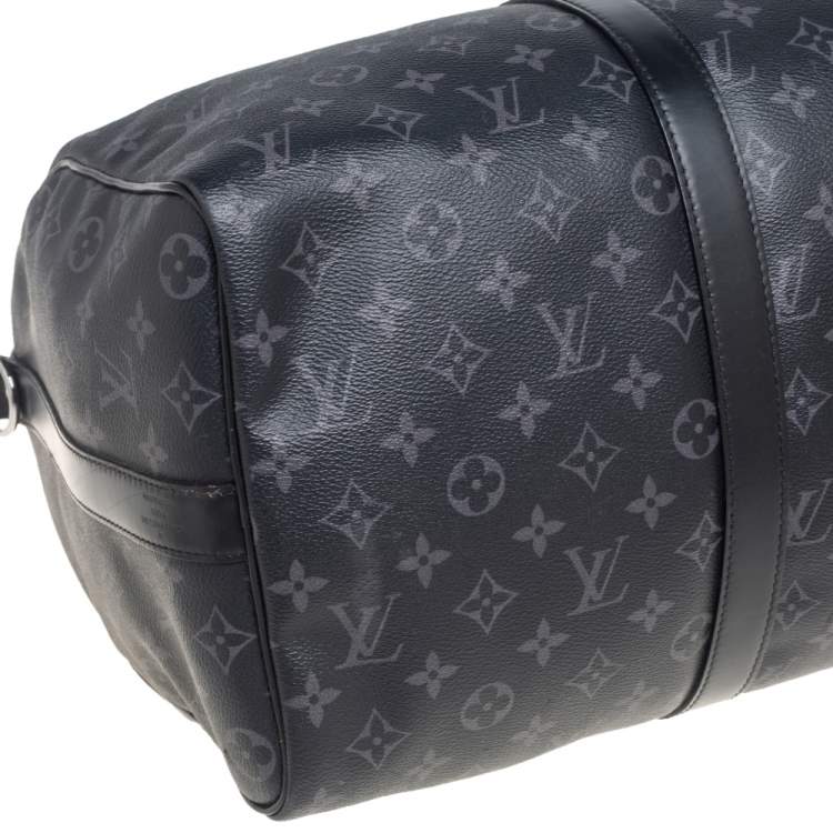 Pre Owned Louis Vuitton Monogram Eclipse Canvas Keepall Bandouliere 45 Bag