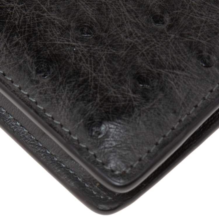 Pre Owned Louis Vuitton Grey Ostrich Pocket Organizer
