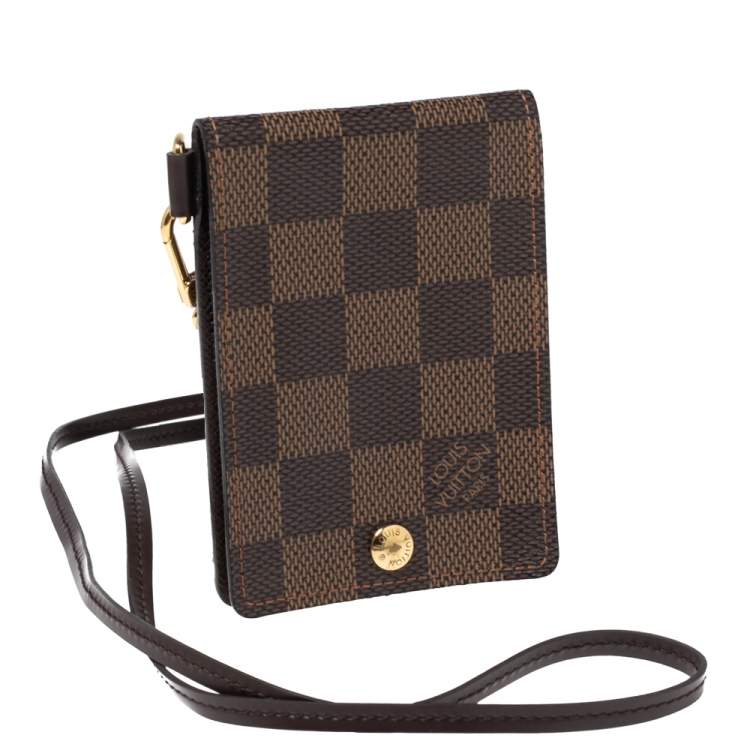 Pre Owned Louis Vuitton Brown Damier Ebene Canvas ID Card Lanyard Holder