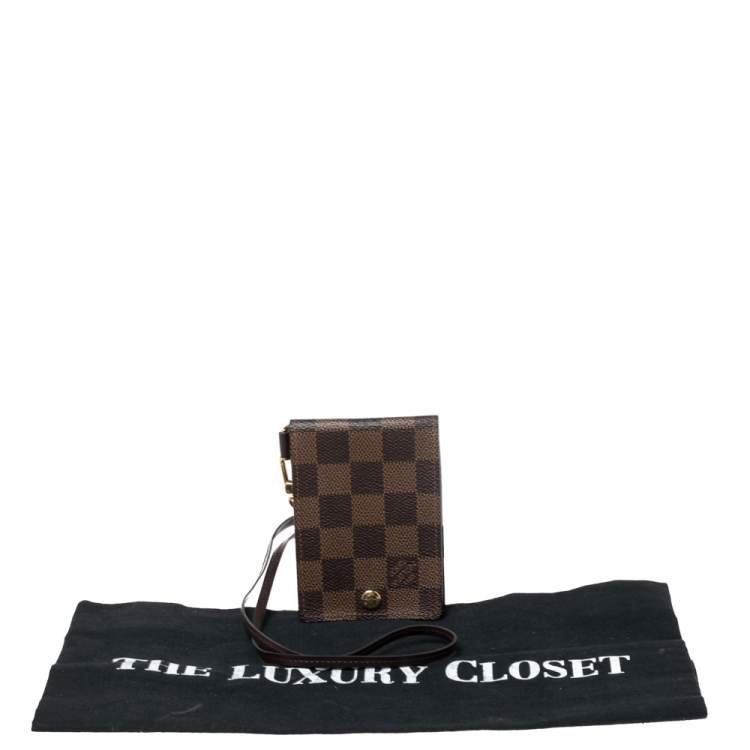 Pre Owned Louis Vuitton Brown Damier Ebene Canvas ID Card Lanyard Holder