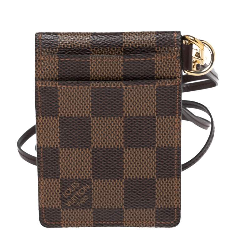 Pre Owned Louis Vuitton Brown Damier Ebene Canvas ID Card Lanyard Holder