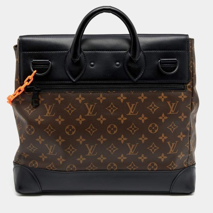 Pre Owned Louis Vuitton Black Leather and Monogram Canvas Solar Ray Steamer PM Bag