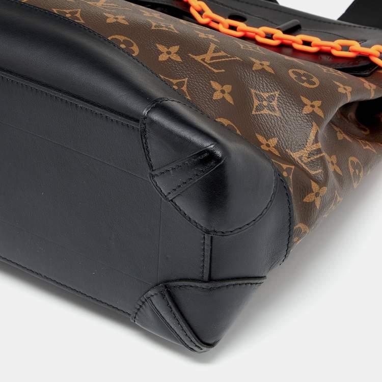 Pre Owned Louis Vuitton Black Leather and Monogram Canvas Solar Ray Steamer PM Bag