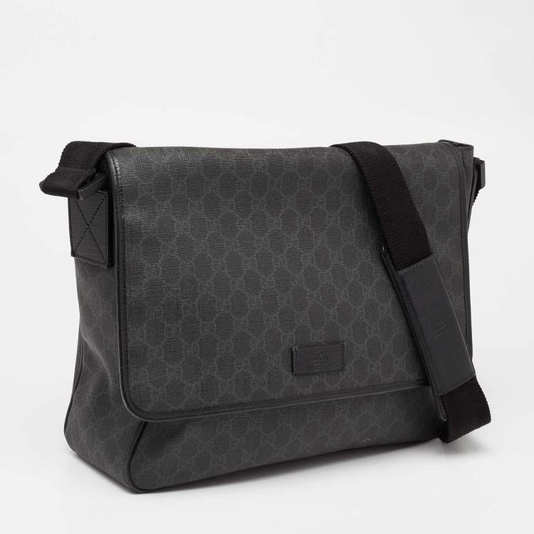 Pre Owned Gucci Black GG Coated Canvas Flap Messenger Bag