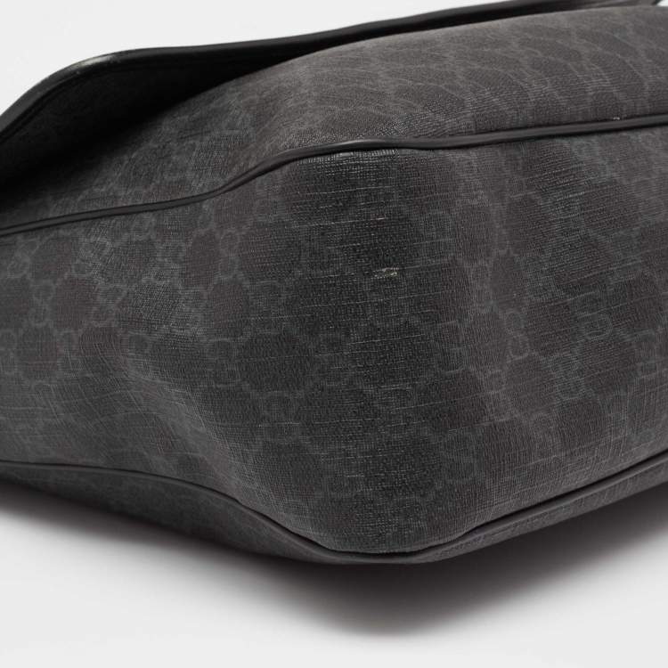 Pre Owned Gucci Black GG Coated Canvas Flap Messenger Bag