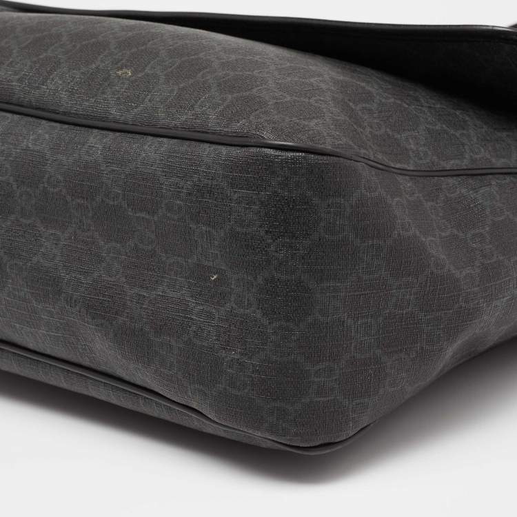 Pre Owned Gucci Black GG Coated Canvas Flap Messenger Bag