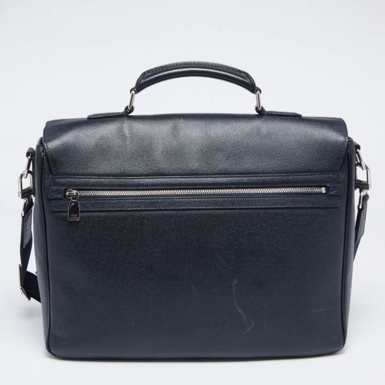 Pre Owned Louis Vuitton Navy Blue Taiga Leather Vassili PM Briefcase