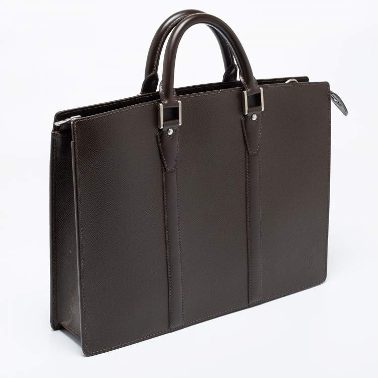 Pre Owned Louis Vuitton Brown Taiga Leather Lozan Briefcase
