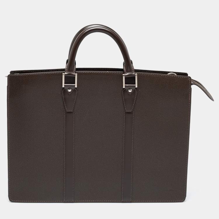 Pre Owned Louis Vuitton Brown Taiga Leather Lozan Briefcase