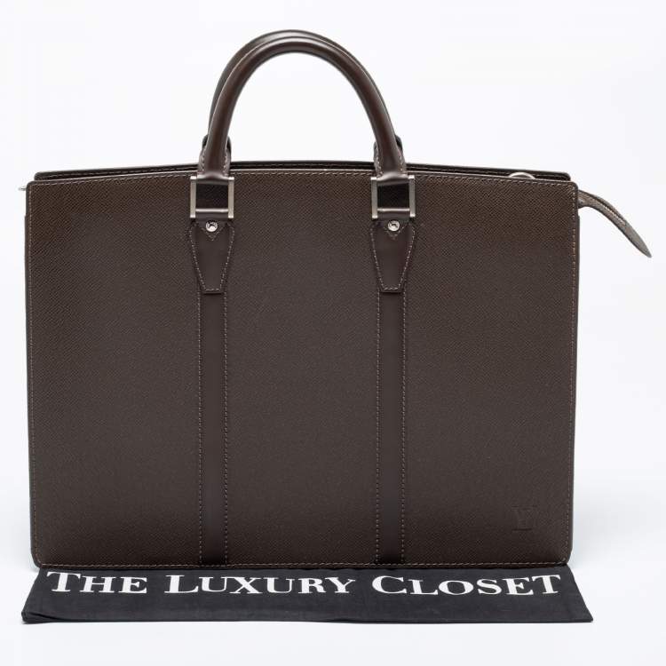 Pre Owned Louis Vuitton Brown Taiga Leather Lozan Briefcase
