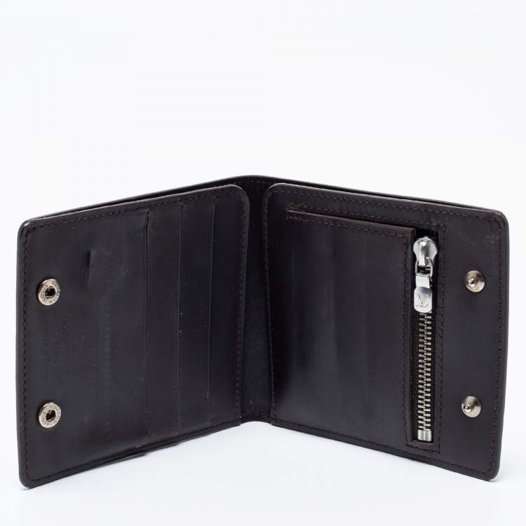 Pre Owned Louis Vuitton Dark Brown Leather Monogram Embossed Bifold Wallet 