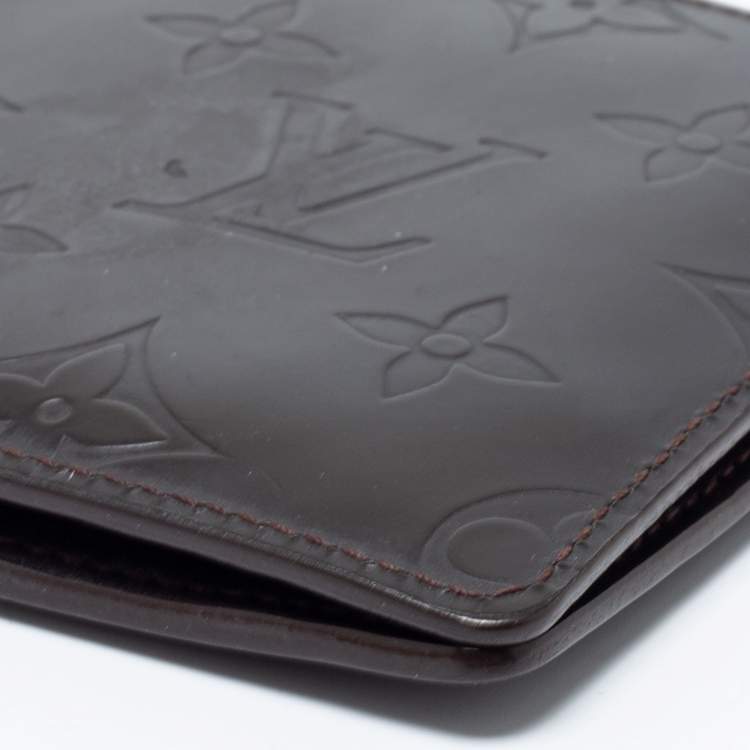 Pre Owned Louis Vuitton Dark Brown Leather Monogram Embossed Bifold Wallet 