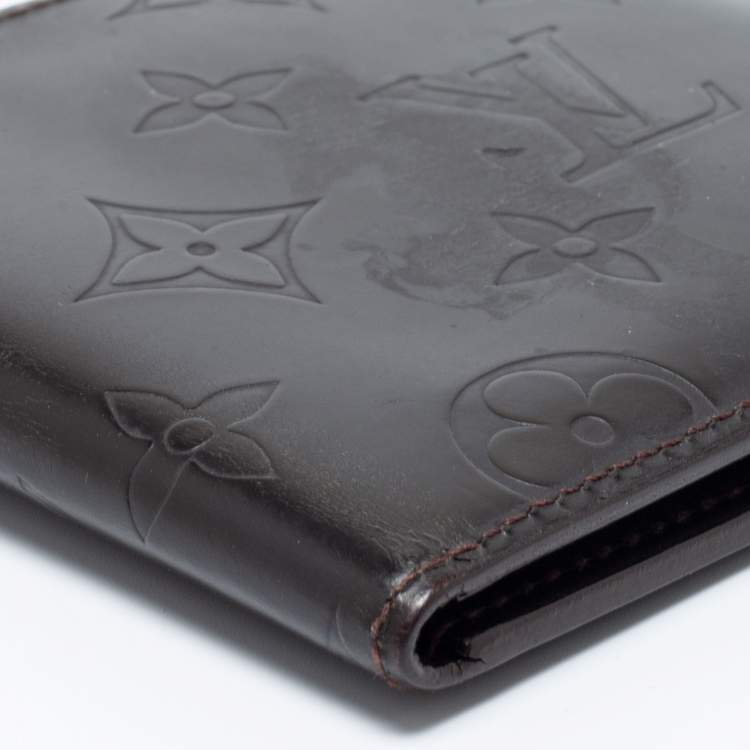 Pre Owned Louis Vuitton Dark Brown Leather Monogram Embossed Bifold Wallet 
