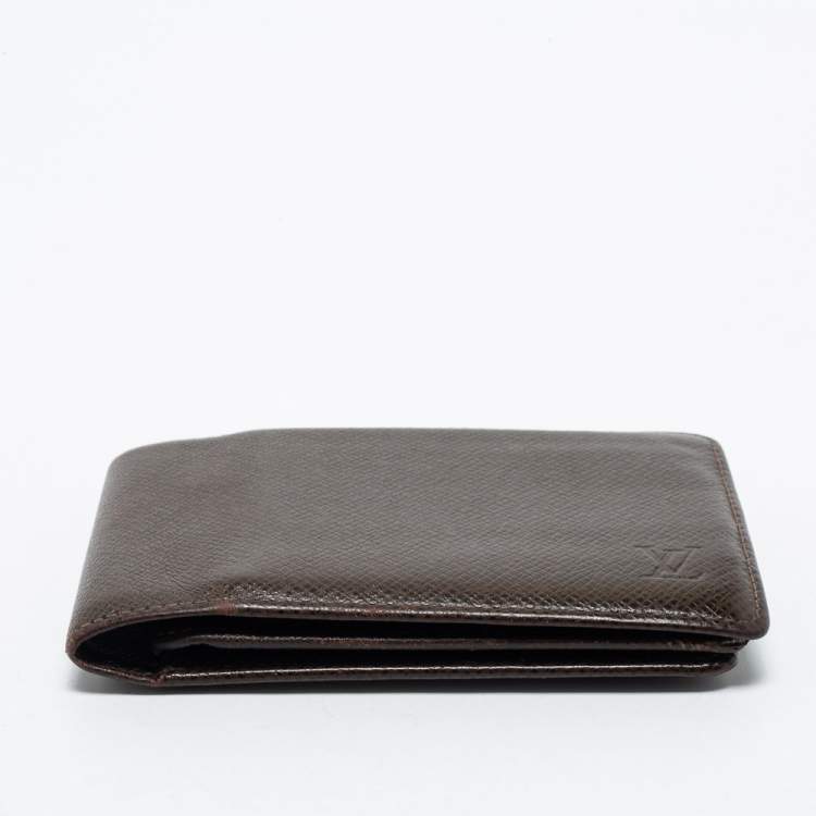 Pre Owned Louis Vuitton Brown Taiga Leather Slender Bifold Wallet